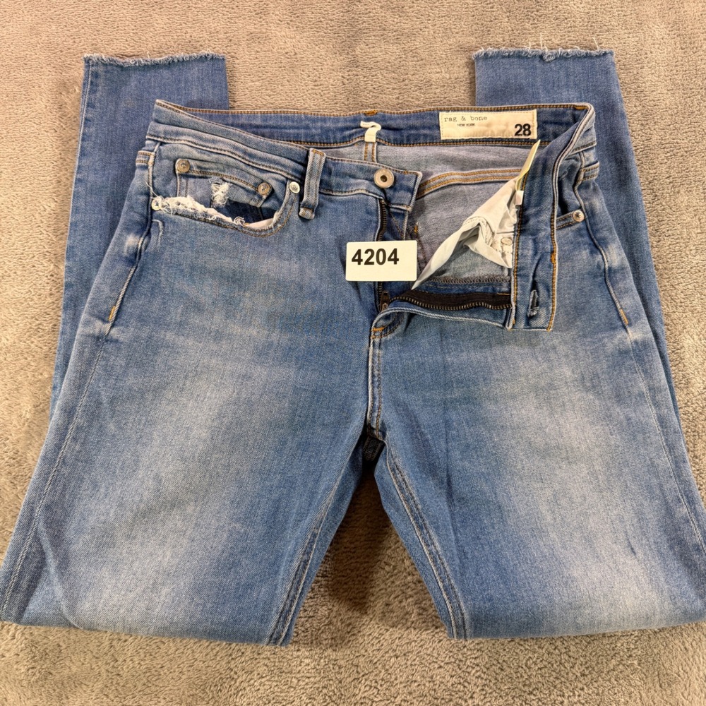 Rag & Bone Jeans Women 28 Blue Cate Mid-Rise Skinny Distressed Raw Hem